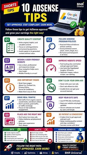 10 Google AdSense Approval & Earnings Tips (2026) #shorts