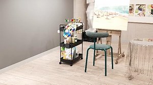 Ronlap Rollwagen Küchewagen mit 3 Ebenen, Servierwagen mit Aufhängebecher, Separator, Haken, Regal auf Rollen für Küche, Schlafzimmer, Büro, Schwarz