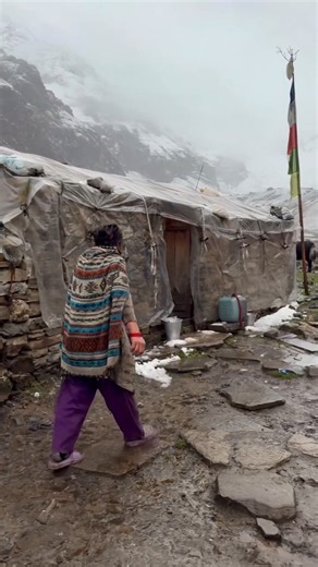 Snowy Day Inside The Himalayan Village And House.