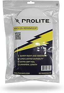 PROLITE Pro Overgrip - 30 Pack - White - Tacky Thin Grips for Tennis, Pickleball Paddles, Racquetball, Squash, Platform Tennis, Badminton and More - 30 Universal Length White Grips