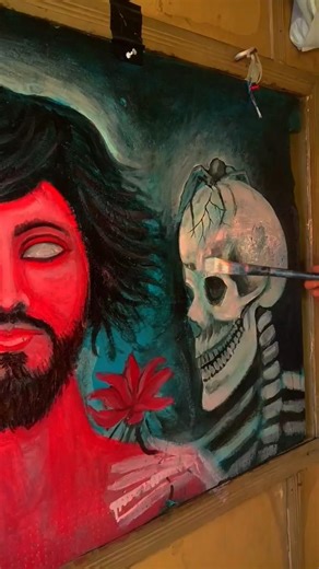 Dark Surreal Self Portrait Painting | Skull, Crow, Snake & Spider Art 🎨🖤 #Shorts