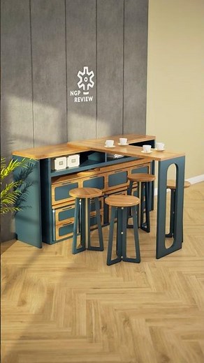 Bar, Stools, Table, Storage, and Seating All in One. #multifunctional #furniture