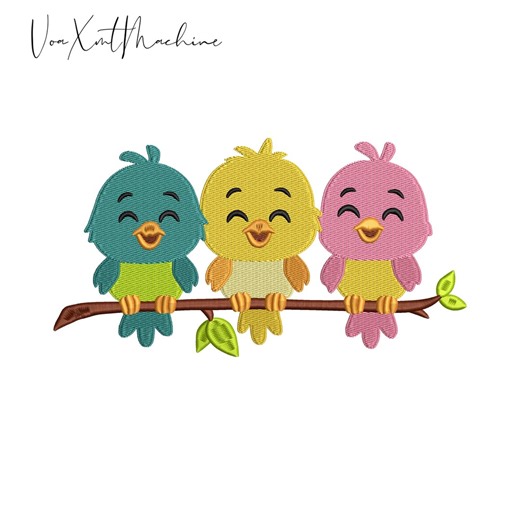 Cute Bird Embroidery Design, Three Colorful Baby Birds Sitting on Branch Smiling, Nursery Woodland Theme - Etsy
