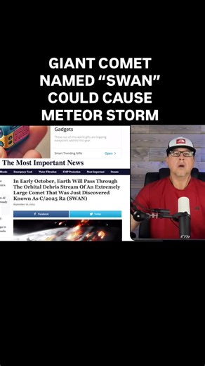 1.8K views · 292 reactions | Scientists have discovered a giant comet that they have named “Swan” that Earth will pass through the orbital debris stream and could produce a significant meteor storm. #signsintheheavens #cometswan #comet Watch the full podcast at the link below  https://youtu.be/gVJPG6xoRUQ?si=3uIn3EXphCgI-VvF | End Time Headlines | Facebook