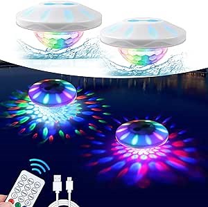 Rechargeable Floating Pool Lights: 2 Pack Pool Light That Float with RGB Color Changing Upper and Lower Floating Lights Remote Control IP68 Waterproof Bathtub Lights for Pond Garden Party