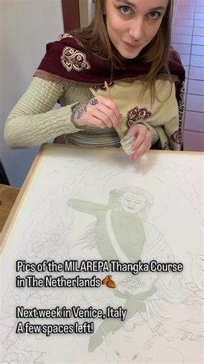 The first few pics of the Milarepa Thangka Art Course in The Netherlands! Milarepa was the famous tibetan yogi and mystic of the 11th century. ❤️ Next week I’ll offer the same course in Venice, there’s still space! LINK IN BIO or https://www.tibetan-buddhist-art.com/italy-venice-thangka-course-2/ . . . . #thangkacourse #milarepa #venice #italy #thangkaclass #thangkaworkshop #tibetanbuddhistart #dharmaart #tibetanthangkapainting #thangkaretreat #thangkapainting #thangkapaintingcourse #thangkapain