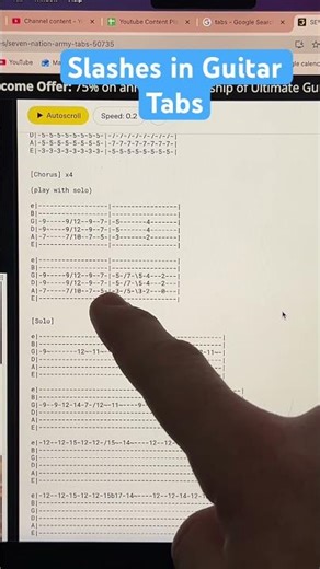 What Slashes Mean in Guitar Tabs (Easy Beginner Explanation!)