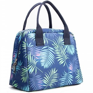 Lunch Bag Box, 7.5L Reusable Cooler Cute Insulated Lunch Tote Bag for Picnic, Blue Leaf Print