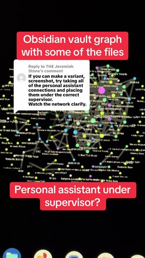 Replying to @THE Jeremiah Stone This is an obsidian vault with some of the information from the files and supplemental information to show connections. This is in graph view with various filters. This is only a sample. It’s meant to be a demonstration of what Obsidian can do. Not all files are included in this sample. I’m working with a small group of people who are trying to get all the files in this format. We are working on making it publicly viewable and making it so we can invite trusted pe