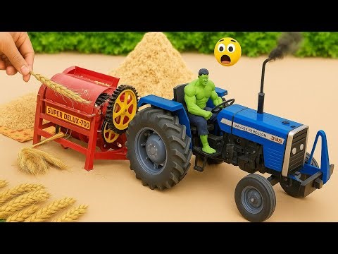 Mini Tractor Threshing Wheat | Amazing Village Machine Project | DIY Thresher Working video 11