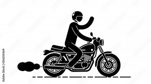 Abstract motorcyclist rides a classic motorcycle and waving his hand. Icon people and transport. Loop animation with alpha channel.