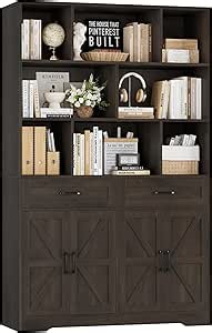 HOSTACK 71" Tall Bookcase with Drawer and Door, 47" Wide Book Shelf and Bookcase with Storage, 6 Tier Large Book Storage Cabinet with 14" Deep Display Shelves for Living Room, Home Office, Dark Brown