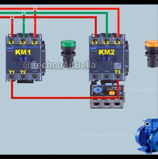 Démarrage deux sens. Contacteur et relais thermique. Contactor overload relay, motor triphasé