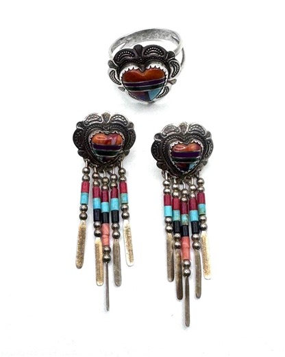 Carolyn Pollack Quoc Turquoise - Sterling Silver Multi Gemstone Heart Earrings & Ring Size 7.5 - Etsy