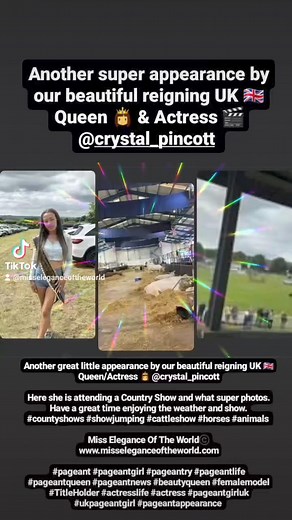 @Crystal Pincott🐴💗🏆 Another great little appearance by our beautiful reigning UK 🇬🇧 Queen/Actress 👸 @crystal_pincott Here she is attending a Country Show and what super photos. Have a great time enjoying the weather and show. #countyshows #showjumping #cattleshow #horses #animals Miss Elegance Of The World©️ www.misseleganceoftheworld.com #pageant #pageantgirl #pageantry #pageantlife #pageantqueen #pageantnews #beautyqueen #femalemodel #TitleHolder #actresslife #actress #pageantgirluk #ukp