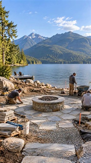 Lakeside Fire Pit & Stone Patio - Full Construction Timelapse | Rapid Build Flow