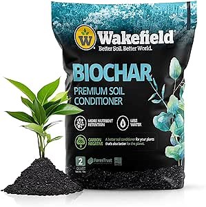 Wakefield Premium Organic Biochar Soil Amendment & Soil Conditioner Certified Carbon-Negative Nutrient-Locking, Water-Efficient Bio Char for Plants & Lawns - Soil Amendments for Lawn - 2 Quart
