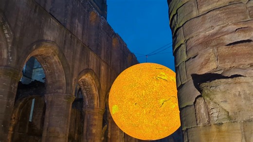 North Yorkshire's Fountains Abbey is hosting a brand new creation from artist Luke Jerram this weekend. Luke is known for his planets appearing all over the country. This time he's created Helios - a seven metre sculpture of the sun. After today, the stop on its tour is Kedleston Hall in Derbyshire. (📸National Trust) | ITV Calendar