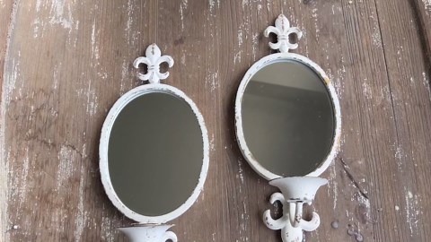 SOFE Metal Shabby Chic Wall Sconces Set of Two Candle Holder, Oval Mirrored Wall Candle Holder for Taper Candles, Iron White Candle Sconces for Living Room, Farm House Home Decor