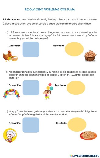 Problemas de suma worksheet