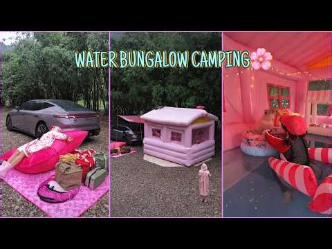 IMMERSIVE WATER BUNGALOW CAMPING DURING A RAINSTORM 🌊🌧️ | How Cold Is It for Girls?