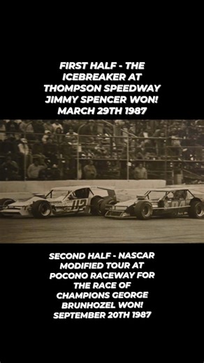 8.6K views · 100 reactions | First half of ReelMarch 29th 1987 The ICEBREAKER at the Thompson Speedway Won by Jimmy Spencer!! Second Half of Reel - September 20th 1987 The Race of Champions at Pocono Raceway won by George Brunhozel!!! #NASCAR #legendsneverdie #AutoRacing #modifiedtour #modified #modifiedracing #modifieds #modified | pronyne motorsports museum | Facebook