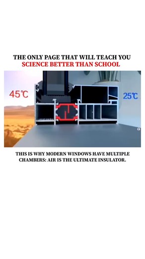 UNIVERSE | SCIENCE | TECHNOLOGY on Instagram: "Modern windows aren’t just glass anymore—they’re engineered insulation systems. Those multiple chambers you see? They’re carefully designed to trap air, and that trapped air makes all the difference. 🔬 How it works: Air is a poor conductor of heat → heat doesn’t pass through it easily. Sealed chambers stop air from moving → no convection = less heat loss. Multiple layers of glass + air gaps slow down heat transfer dramatically. DM for credit/remova