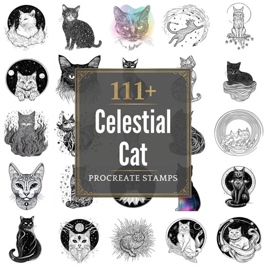 111  Procreate Celestial Cat Brushes | Procreate Stamps | PNG Files | Instant Download - Etsy