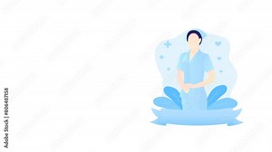 Animation of a nurse on white background with copy space. National nurses day, doctors day, world pharmacist day. Horizontal 4k video template.