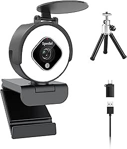 Spedal 1080P 60FPS Webcam with Ring Light, Web Camera with Microphone, Privacy Cover Included - HDR 30FPS Streaming Camera with Adjustable FOV, USB Computer Cam for PC/Laptop/Mac/Desktop