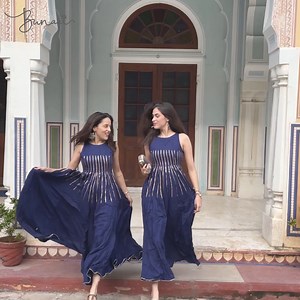 12K views · 146 reactions | Get ready to dress up with playful silhouettes and joyful hues  Shop now: https://www.bunaai.com/products/sapphire-gold-stripes-dress Available in sizes ( XS to XXL ) #vocalforlocal #supportindiandesigners #ethnicwear #womenswear #dress #blue #festivevibes #womenofbunaai #bunaai | Bunaai | Facebook