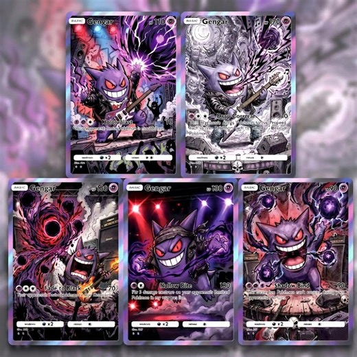 Gengar Fan Art Card Set Rock Concert Stage Guitar Dark Ghost Anime Trading Cards Collector Holographic - Etsy