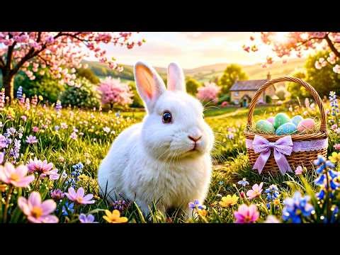 Easter Bunny Ambience 🐰🌸 Cozy Spring Meadow & Relaxing Easter Piano Music | 4K