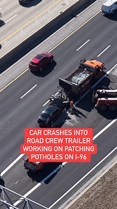 131K views · 806 reactions | A car crashed into a Wayne County road crew trailer working on patching potholes on I-96 near Southfield in Detroit. No major injuries were reported. | Metro Detroit News | Facebook