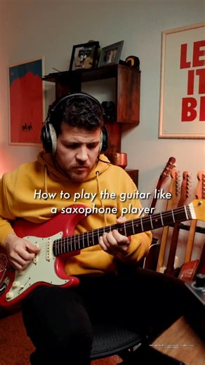 Call me crazy, but each string has a completely different sound. When you are trying to match a saxophone, that difference becomes even more obvious. Here is how I tried to fake the phrasing in this solo: • Vibrato: Standard guitar vibrato only goes up in pitch. That kills the sax vibe. I used pre-bends to modulate pitch down and up like a horn player. • Tapping > Bending: bending and crossing strings creates harmonic overtones that ruin the fluidity (and changes the timbre). I tapped the notes 