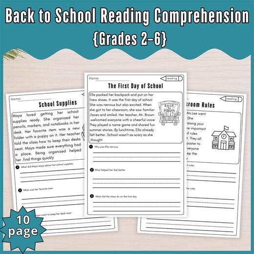 10 Nonfiction Back to School Reading Comprehension Passages & Questions - Grades 2-6 (PDF Download) - Etsy