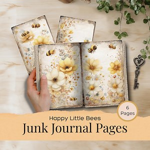 Shabby Chic Vintage Honey Bee Junk Journal Pages, Happy Bumble Bee Papers Kit, Honey Flowers Digital Collage Sheets - Etsy