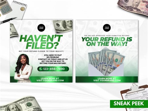 Late Tax Filers & Refund Flyers, CPA Social Media Templates (canva) - Etsy UK