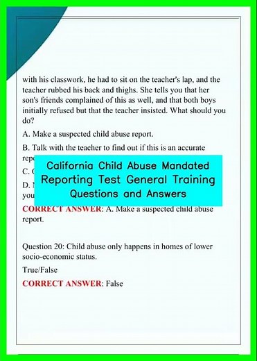 California Child Abuse Mandated Reporting Test General Training Questions and Answers video