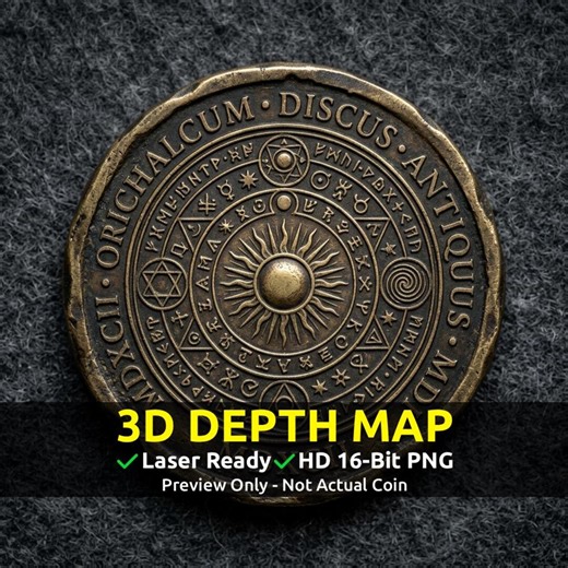 Challenge Coin 3D Depth Map, CNC PNG File, Fiber Laser, Lightburn, Engraving, Embossed, Grayscale, Height Map, Ancient Lost City Atlantis - Etsy