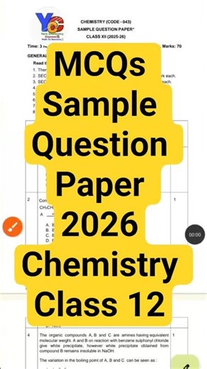mcqs sample question paper 2026 chemistry class 12| #mcqs #shorts #ytshorts #viral #trending