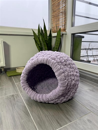 Wicker Dog Bed With Plush Yarn, Unique Indoor Cat House, Boho Pet Furniture - Etsy