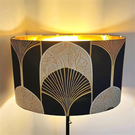 Oval Lampshade Black Gold, Mirrored Gold Lining, Art Deco Lamp Shade, Luxury Modern Lighting, Handmade Statement Lampshade - Etsy