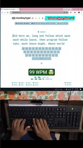 99 WPM 🤯 Typing Speed Look #typingspeedtest #fasttyping #typingtest #monkeytype #raushantypingmaster