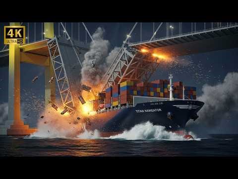 200,000-Ton Container Ship vs Massive Bridge | Terrifying Blackout Collision (AI VFX)