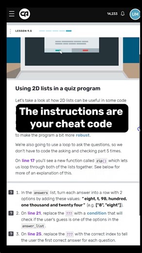 Coding hint: read the instructions first. In Code Avengers PRO, learners get structured guidance alongside their code so they can understand the task, not just trial-and-error their way through it. Designed for real classrooms, real learners, and real learning. #CS #Computing #DigitalTechnology | Code Avengers