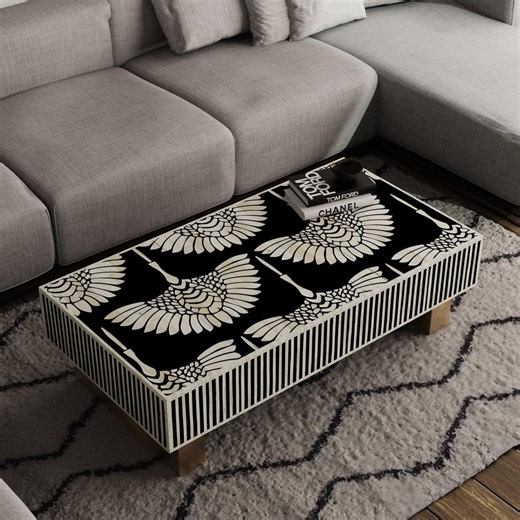 Bone Inlay Coffee Table Swan Pattern – Handmade Rectangular Luxury Furniture - Etsy