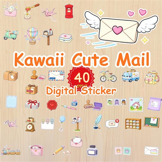 Kawaii Mail Digital Stickers, Happy Mail Pre-cropped PNG for Goodnotes Planners - Etsy