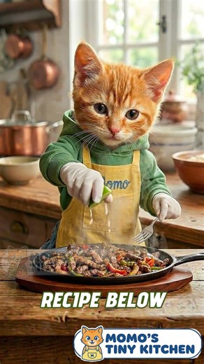 The Most Aggressive Sizzling Beef Fajitas! 🥩🔥 (Kitten Chef ASMR) #catlife