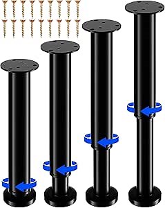 4 PCS Adjustable Height Bed Support Legs 10-17 Inch [with Screws] for Bed Frame/Bed Center Slat, Heavy Duty Furniture Replacement Legs for Sofa/Cabinet/Couch/Dresser/Table (Black)